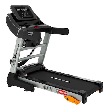 جهاز المشي متعدد الوظائف PowerMax Fitness TDM-100M بقوة 5 حصان للاستخدام المنزلي مع جهاز تدليك   يتحمل وزنًا يصل إلى 130 كجم   3 مستويات ميل يدوية   سرعة قصوى 12 كم/ساعة   بلوتوث لتطبيق Fitshow ومكبر صوت MP3