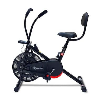 PowerMax Fitness BU-201 Dual Action Air Bike/Exercise Bike For Home, Gym Cycle For Workout With Adjustable Cushioned Seat, Non-Slip Pedals, Moving Handles Black Gym Bike, Max User Weight 120 KG