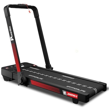 جهاز المشي PowerMax Fitness Jogpad-2 بمحرك تيار مستمر بقوة 4.0 حصان، وشاشة لمس LED مزدوجة، قابل للطي، وجهاز تحكم عن بعد