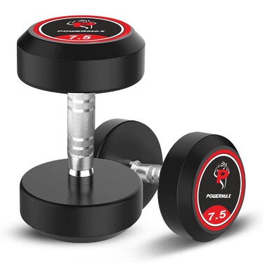 PowerMax Fitness 7.5kg Rubber Coated Round Dumbbells Pair (Set of 2) for Home Gym &amp; Commercial Use   Durable, Floor-Friendly Free Weights   Ideal for Strength Training, Muscle Building, Cardio Workout