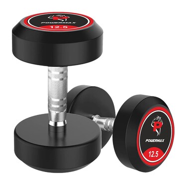 PowerMax Fitness 12.5kg Rubber Coated Round Dumbbells Pair (Set of 2) for Home Gym & Commercial Use   Durable, Floor-Friendly Free Weights   Ideal for Strength Training, Muscle Building Cardio Workout