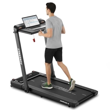 جهاز المشي الكهربائي PowerMax Fitness Jogpad-3 (بقوة قصوى 4 حصان) 2 في 1، مزود بسطح للمشي، وجهاز تحكم عن بُعد، يتحمل حتى 110 كجم، وسرعة قصوى 12 كم/ساعة، وشاشة LED، وتقنية بلوتوث، ومكبر صوت