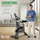 دراجة تمارين رياضية منزلية PowerMax Fitness BS-125، مزودة بعجلة دوارة 16 مم بوزن 7 كجم، يتحمل حتى 130 كجم، وشاشة LCD، وذراع تدوير ثنائي القطع، ومستشعر لمعدل ضربات القلب، وفرامل يدوية، وحامل