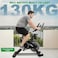 دراجة تمارين رياضية منزلية PowerMax Fitness BS-125، مزودة بعجلة دوارة 16 مم بوزن 7 كجم، يتحمل حتى 130 كجم، وشاشة LCD، وذراع تدوير ثنائي القطع، ومستشعر لمعدل ضربات القلب، وفرامل يدوية، وحامل