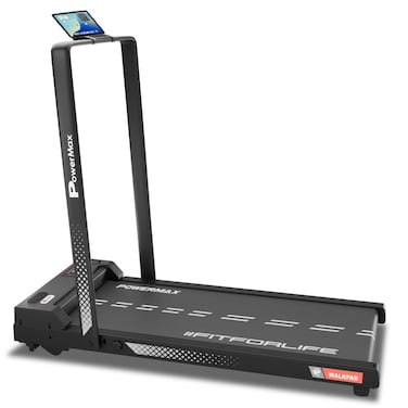 PowerMax Fitness WALKPAD (3HP Peak) Compact Motorized Treadmill for Home-Office use with Remote Control, Max User 110kg, Top Speed 10km/h, 1000x400mm Running Deck, LED Display, iPad &amp; Mobile Holder