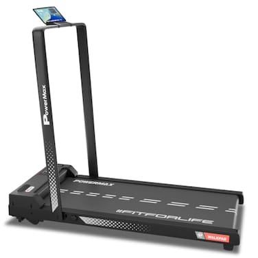 PowerMax Fitness Walkpad (3Hp Peak) Compact Motorized Treadmill For Home-Office Use With Remote Control, Max User 110Kg, Top Speed 10Km/H, 1000X400Mm Running Deck, LED Display, iPad &amp; Mobile Holder