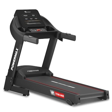 PowerMax Fitness Tdm-96B 4Hp DC Treadmill For Home, 110Kg Max User Running Machine, 14Km/Hr Top Speed, 4-Level Manual Incline, Bluetooth For App, Speaker, MP3, Foldable Cardio Machine, LED Display