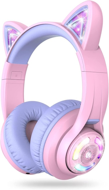 iClever BTH13 Bluetooth Kids Headphones, Cat Ear LED Light Up Wireless Kids Headphones with Volume Limited (74/85/94dB), 50H Playtime, Children Headphones with MIC Over Ear for School/Tablet/PC
