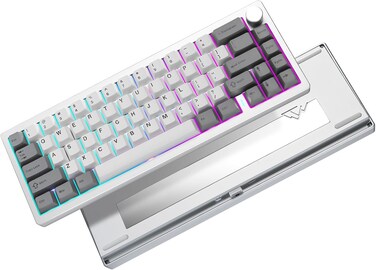 YUNZII AL68 Wireless Mechanical Keyboard 60%,QMK/VIA Aluminum Keyboard,Hot Swappable Custom Keyboard with Knob,Gasket Structure,RGB Backlit Gaming Keyboard (Silver, Cocoa Cream V2 Switch)