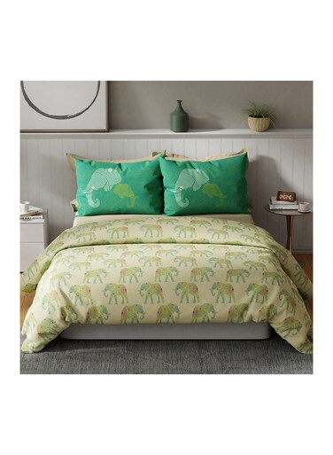 United Colors of Benetton Safari 210TC King Bedsheet with 2 Pillow covers Mellow Green