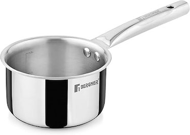 Bergner Tripro 14cm (1.2L) Tri-Ply Stainless Steel Saucepan, Heavy-Bottom Healthy Cooking Pot, Milkpan, Teapan, Even Heating, Improved Grip Handles, Easy to Clean,  Induction &amp; Gas Stove Compatible