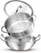 Bergner Essentials Tri-Ply Stainless Steel 3pcs Cookware Set &ndash; 24cm (3.2L) Deep Frying Pan with Steamer Pot &amp; Glass Lid &ndash; Multipurpose Stainless Steel Wok Set for Gas &amp; Induction, Healthy Cooking Set