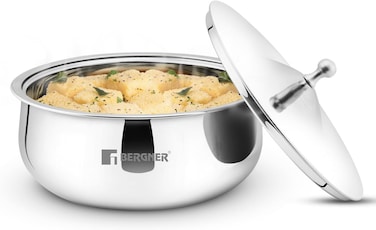 Bergner Vienna Stainless Steel Insulated Hot Pot 24cm (2.5L), Double-Walled Casserole with Lid for Keeping Food Warm &amp; Fresh, Cast Steel Knob, Durable Serving Pot for Rice Roti Curries
