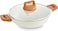 Bergner 24cm (2L) Cast Aluminum Stir-Fry Pan with Glass Lid &amp; Trivet, Marble Non-Stick Coating Deep Frying Pan, Even Heating Kadai, Low Oil Use Healthy Cooking Wok, Induction &amp; Gas Stove Compatible