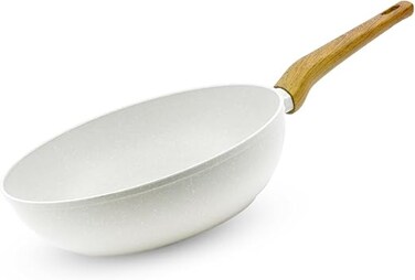 Bergner 28cm (3L) Forged Aluminum Wok with Trivet, Marble Non-Stick Coating Deep Frying Pan, Scratch-Resistant Stir-Fry Pan, Less Oil Use Healthy Cooking, Induction &amp; Gas Stove Compatible