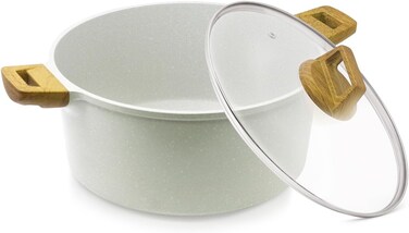 Bergner 24cm (3.5L) Cast Aluminum Casserole Dish with Glass Lid &amp; Trivet, Non-Stick Marble Coating, Less Oil Use Healthy Cooking, Even Heating, Scratch Resistant, Induction &amp; Gas Stove Compatible