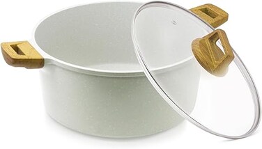 Bergner 28cm (5L) Cast Aluminum Casserole Dish with Glass Lid &amp; Trivet, Non-Stick Marble Coating, Less Oil Use Healthy Cooking, Even Heating, Scratch Resistant, Induction &amp; Gas Stove Compatible