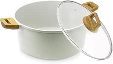 Bergner 32cm (9L) Cast Aluminum Casserole Dish with Glass Lid &amp; Trivet, Non-Stick Marble Coating, Less Oil Use Healthy Cooking, Even Heating, Scratch Resistant, Induction &amp; Gas Stove Compatible