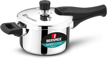 Bergner Argent Classic 8L Triply Stainless Steel Big Size Pressure Cooker Pan with Outer Lid, Resettable Safety Valve, Sturdy Handle, Fast &amp; Even Healthy Cooking, Durable, Induction &amp; Gas Compatible