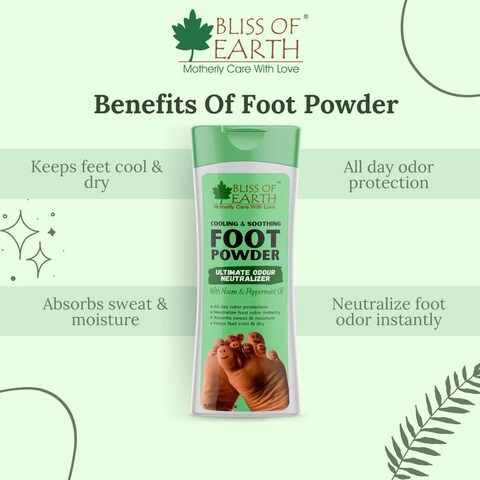 Bliss Of Earth Foot Odour Remover Powder With Neem &amp; Peppermint Oil, Ultimate Odour Neutralizer, Removes Bad Smell &amp; Keep Your Foot Fresh And Dry