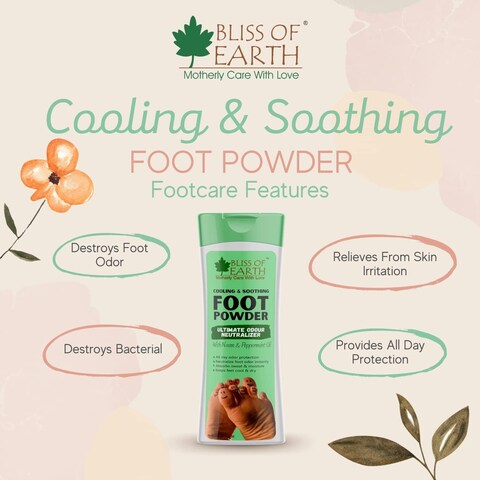 Bliss Of Earth Foot Odour Remover Powder With Neem &amp; Peppermint Oil, Ultimate Odour Neutralizer, Removes Bad Smell &amp; Keep Your Foot Fresh And Dry