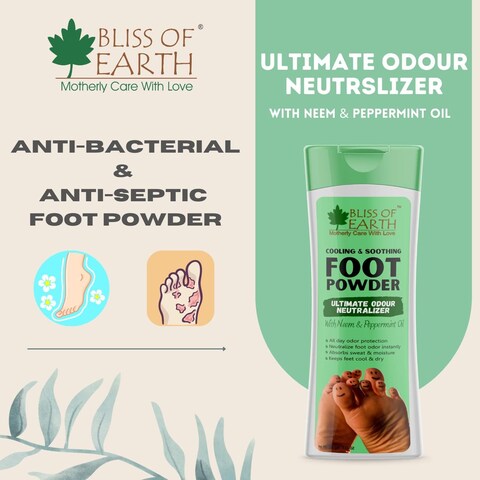 Bliss Of Earth Foot Odour Remover Powder With Neem &amp; Peppermint Oil, Ultimate Odour Neutralizer, Removes Bad Smell &amp; Keep Your Foot Fresh And Dry