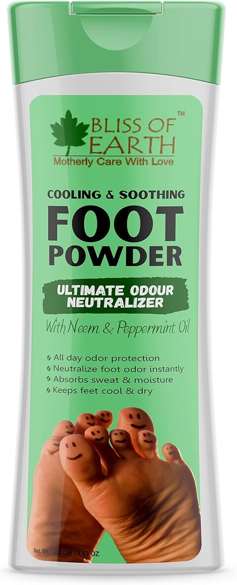 Bliss Of Earth Foot Odour Remover Powder With Neem &amp; Peppermint Oil, Ultimate Odour Neutralizer, Removes Bad Smell &amp; Keep Your Foot Fresh And Dry