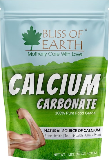Bliss Of Earth 16 Oz Calcium Carbonate Powder Food Grade, For Strong Bones &amp; Teeth, Natural Antacid 453gm
