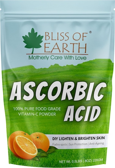 Bliss Of Earth 8 Oz Ascorbic Acid Powder Pure Food Grade Vitamin-C Rich Powder For Skin, Face, Cosmetic &amp; DIY Products 226gm