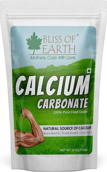 Bliss Of Earth 4 Oz Calcium Carbonate Powder Food Grade, For Strong Bones &amp; Teeth, Natural Antacid 113gm