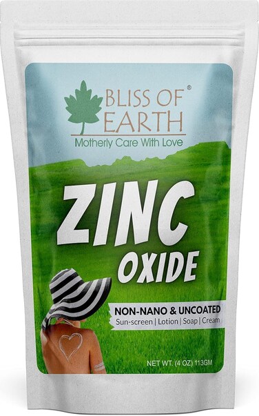 Bliss of Earth Zinc Oxide Powder, 113g - DIY Skin Care Mineral Powder for Face Creams &amp; Sunscreens