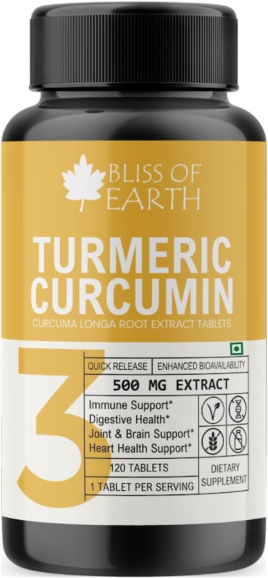 Bliss Of Earth Turmeric Curcumin Tablets 500mg - High Potency Curcumin Supplement With Turmeric Extract, Non-Gmo, Gluten-Free, Quick Release, 120 Tablets, Herbal Wellness Support