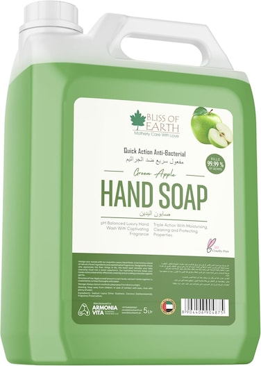 Bliss Of Earth Antebacterial Hand Wash Refill Liquid, Refreshing Green Apple Hand Soap 5 Liter, Non Drying Moisturizing Formula, Aromatic Fragrance, Perfect For Home, Office, Hotel &amp; Cafe.