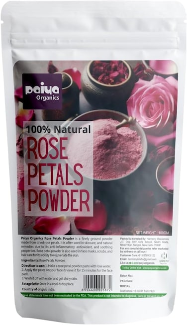 Paiya Organics Rose Powder, Soft Skin Face Mask, 100g - Face Pack Skin Care Powder