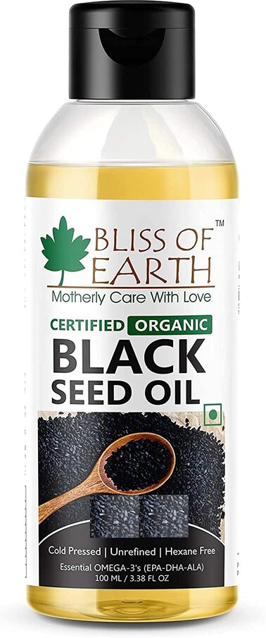 Bliss Of Earth Black Seed Oil, Cold Pressed USDA Organic Kalonji Oil For Hair Growth, For Skin Care, Digestive Aid &amp; Immune Support, Habbat Al Baraka Oil For Weight Loss - 100ml