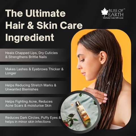 Bliss Of Earth Castor Oil For Hair Growth - Certified Organic Cold Pressed Castor Oil For Face - Hexane Free Castor Oil For Eyelashes And Eyebrows - Deep Hydration Castor Oil For Skin - 100ml