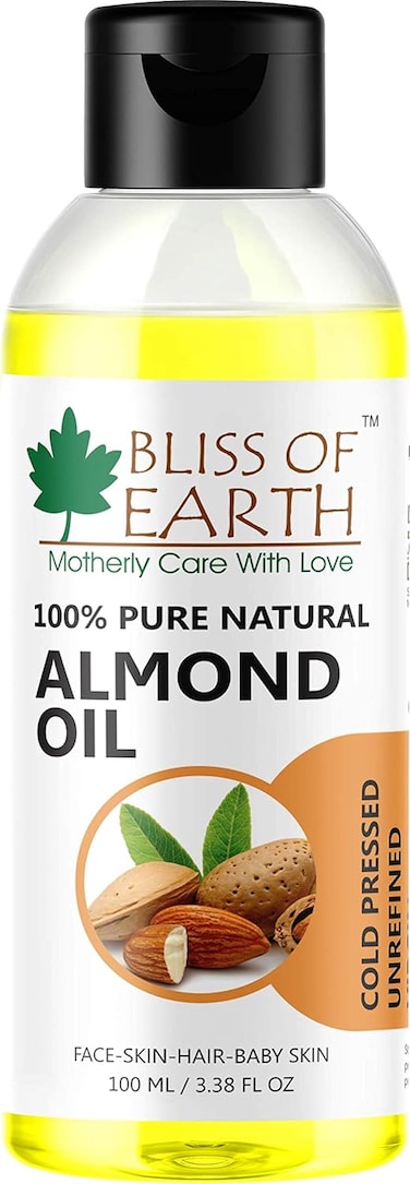 Bliss Of Earth Sweet Almond Oil For Skin, Cold Pressed Organic Sweet Almond Oil For Hair, 100% Pure &amp; Unrefined Almond Oil For Face, Nails &amp; Baby Skin - 100ml