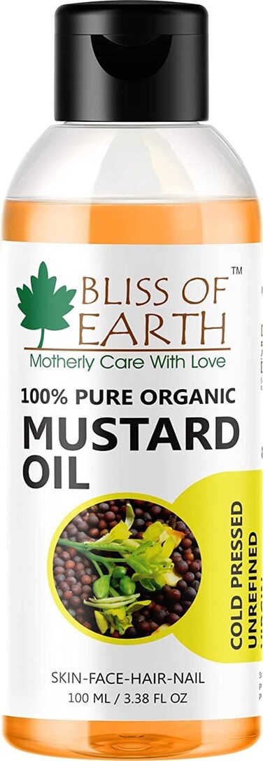 Bliss of Earth Mustard Body Oil, 100ml - Travel Size Warming Massage, Scalp &amp; Hair Care Oil