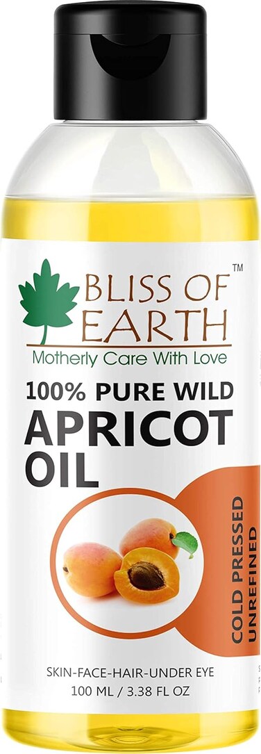 Bliss Of Earth Cold Pressed Organic Apricot Oil For Skin, Unrefined &amp; Pure Apricot Oil For Hair Growth, Wildcrafted Himalayan Apricot Oil For Nails, Face, Body, Massage &amp; Deep Hydration - 100ml