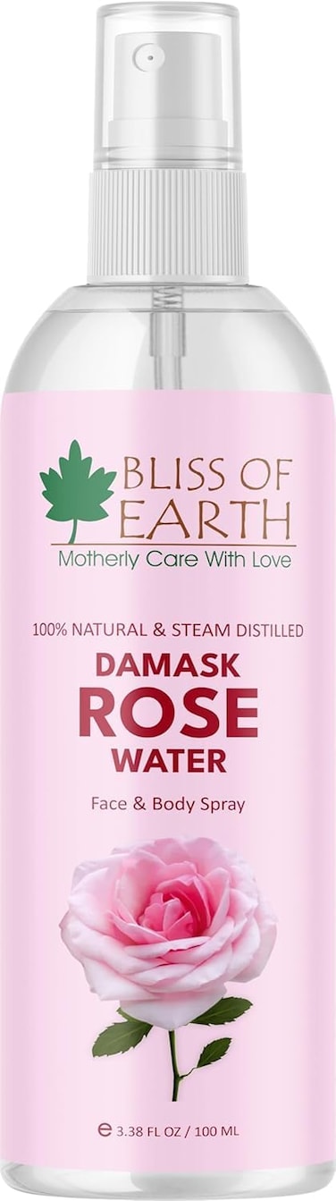 Bliss of Earth Rose Water Toner &amp; Face Mist, 100ml - for Glowing Skin &amp; Makeup Prep.