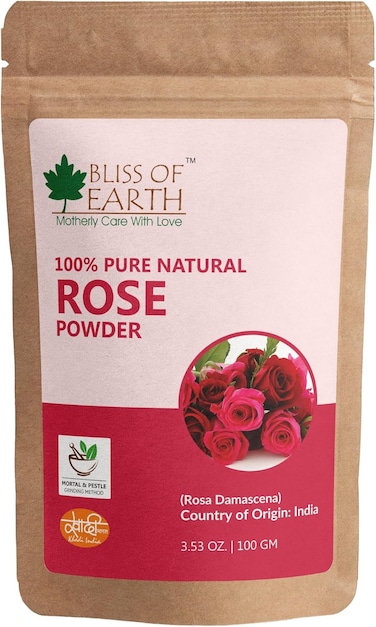 Bliss Of Earth 100% Pure Natural Rose Petals Powder, 100gm, Great For Face &amp; Skin