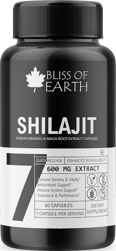 Bliss Of Earth Himalayan Shilajit Extract Capsules For Men &amp; Women With Korean Red Panax Ginseng &amp; Maca Root Extract, 60 Count, 600mg