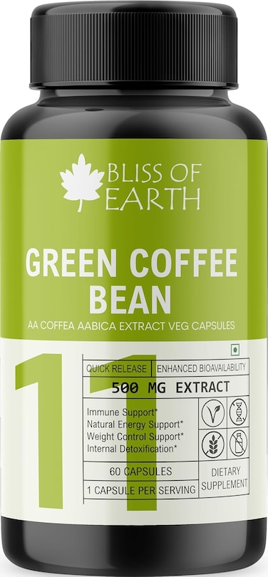 Bliss Of Earth Green Coffee Bean Extract - 500mg High Potency Coffea Arabica With 50% Chlorogenic Acid - 60 Veg Capsules - Pure Coffee Beans Supplement For Energy &amp; Wellness Support