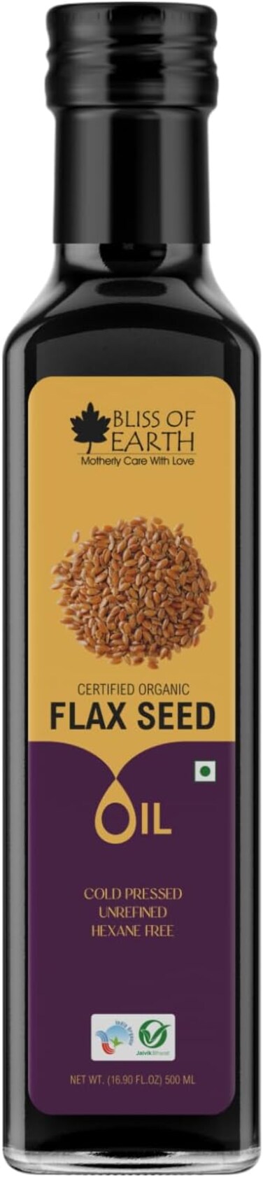 Bliss of Earth Flax Seed Body Oil, 500ml - Omega Rich Oil for Dry Skin Massage &amp; Hair Care