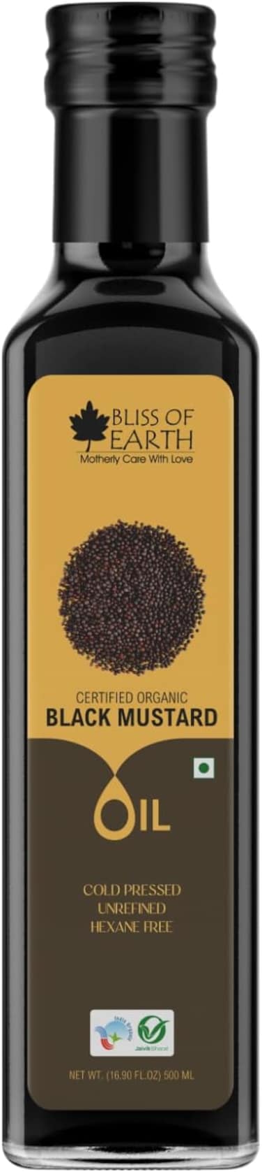 Bliss of Earth Black Mustard Body Oil, 500ml - for Strong Massage, Scalp &amp; Hair Oiling