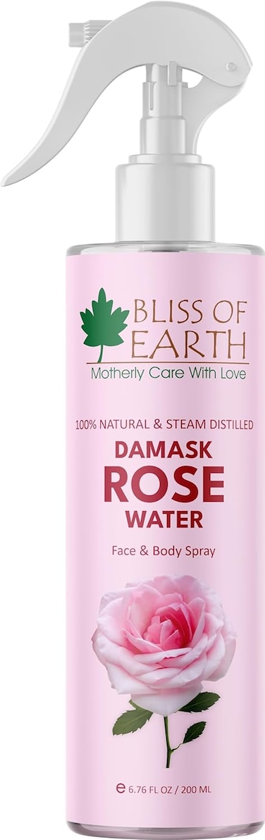 Bliss Of Earth Damask Rose Water Spray For Face &amp; Skin, 100% Pure Organic Hydrosol, Soothing Facial Toner, Natural Aromatherapy Mist For Skin and Hair Care, 200ml