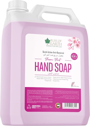Bliss Of Earth Antibacterial Hand Wash Refill, Refrshing Blossom Blast Hand Soap 5 Liter, Non Drying Moisturizing Formula, Aromatic Fragrance, Perfect Hand Soap For Hotel, Office, Home &amp; Public Spaces