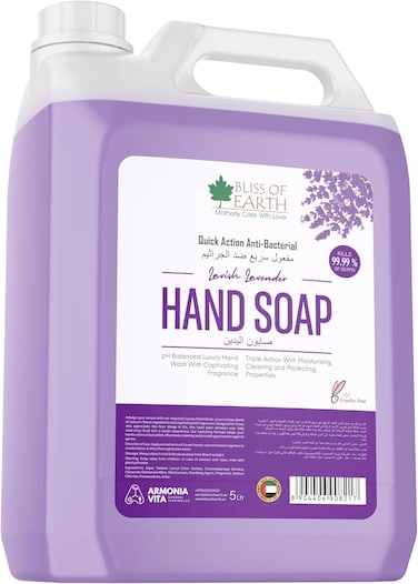 Bliss Of Earth Antebacterial Hand Wash Refill Liquid, Refreshing Lavish Lavender Hand Soap 5 Liter, Non Drying Moisturizing Formula, Aromatic Fragrance, Perfect For Home, Office, Hotel &amp; Cafe.