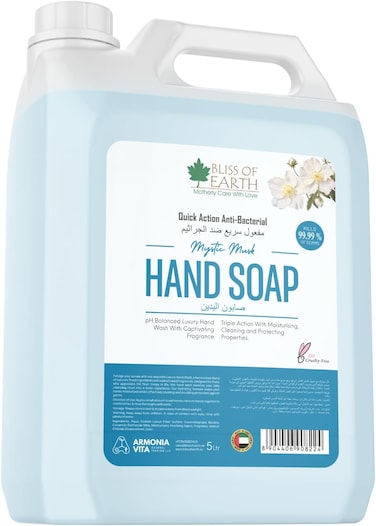 Bliss Of Earth Antibacterial Hand Wash Refill, Refrshing Mystic Musk Hand Soap 5 Liter, Non Drying Moisturizing Formula, Aromatic Fragrance, Perfect Hand Soap For Hotel, Office, Home &amp; Public Spaces