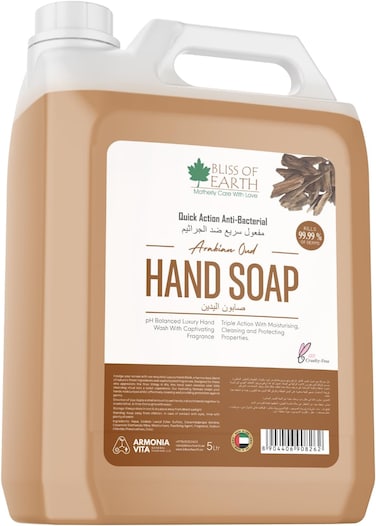 Bliss Of Earth Hand Wash Liquid Refill, Mesmirising Oud Hand Soap Refill With Antibacterial Protection, Moisturizing Formula &amp; Aromatic Fragrance, Perfect For Hotel, Office &amp; Home - 5 Litres
